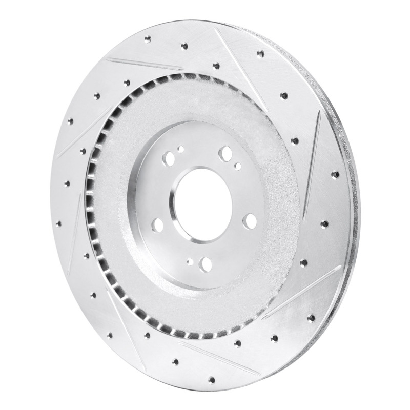 Hyundai Genesis G80 Brake Rotor (1) - Rear Left - R1 Concepts - Drilled & Slotted - Silver - `21-`26